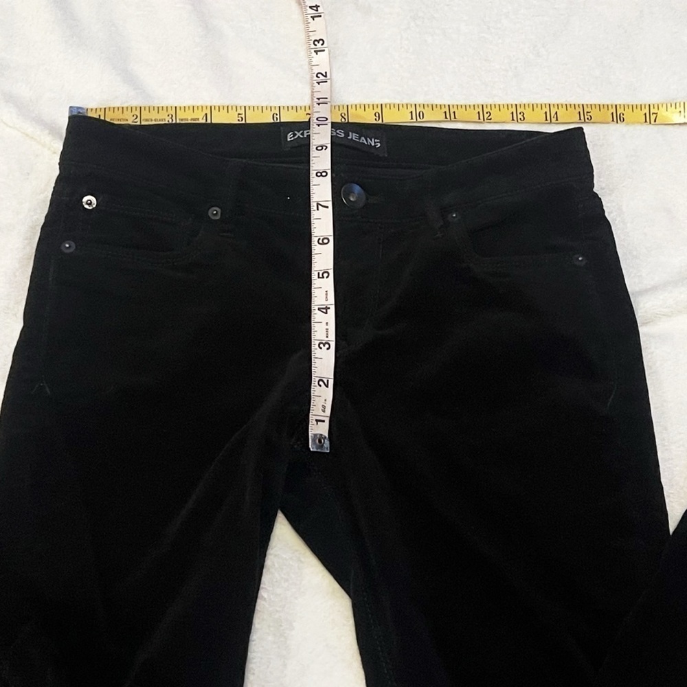 Express Stella Low Rise Velour Legging Skinny Pants Solid Black Size 6 Pockets - Picture 4 of 7